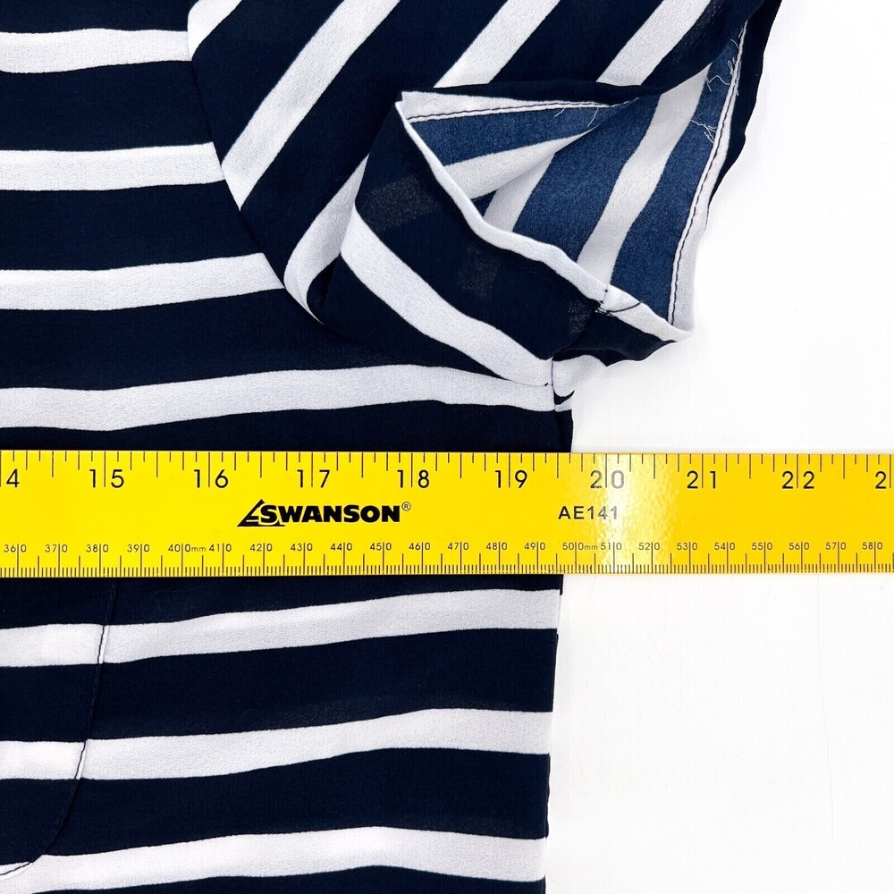 Japna Shirt Womens Large Navy White Striped Blouse Short Sleeve Pocket - Picture 8 of 8